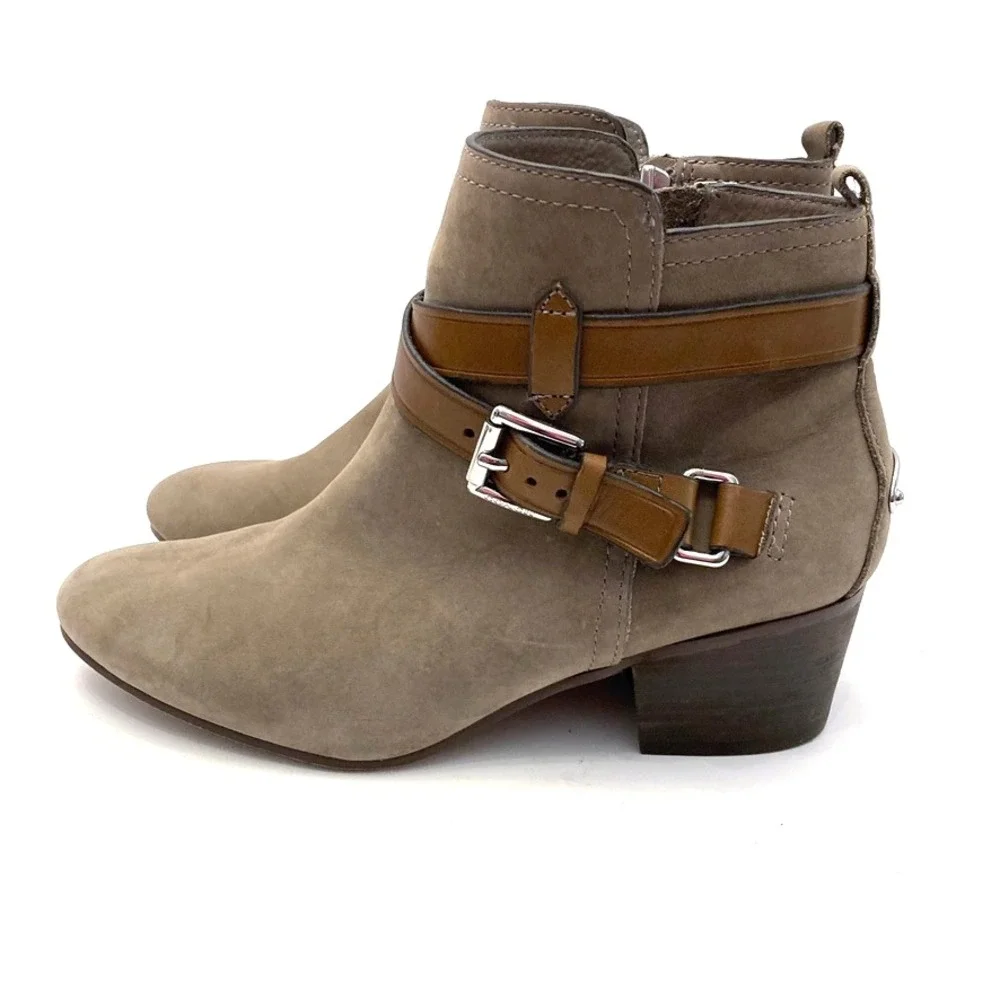 Coach Pauline Taupe Suede Ankle Booties Boots Womens 6.5M A8984 Zip Close